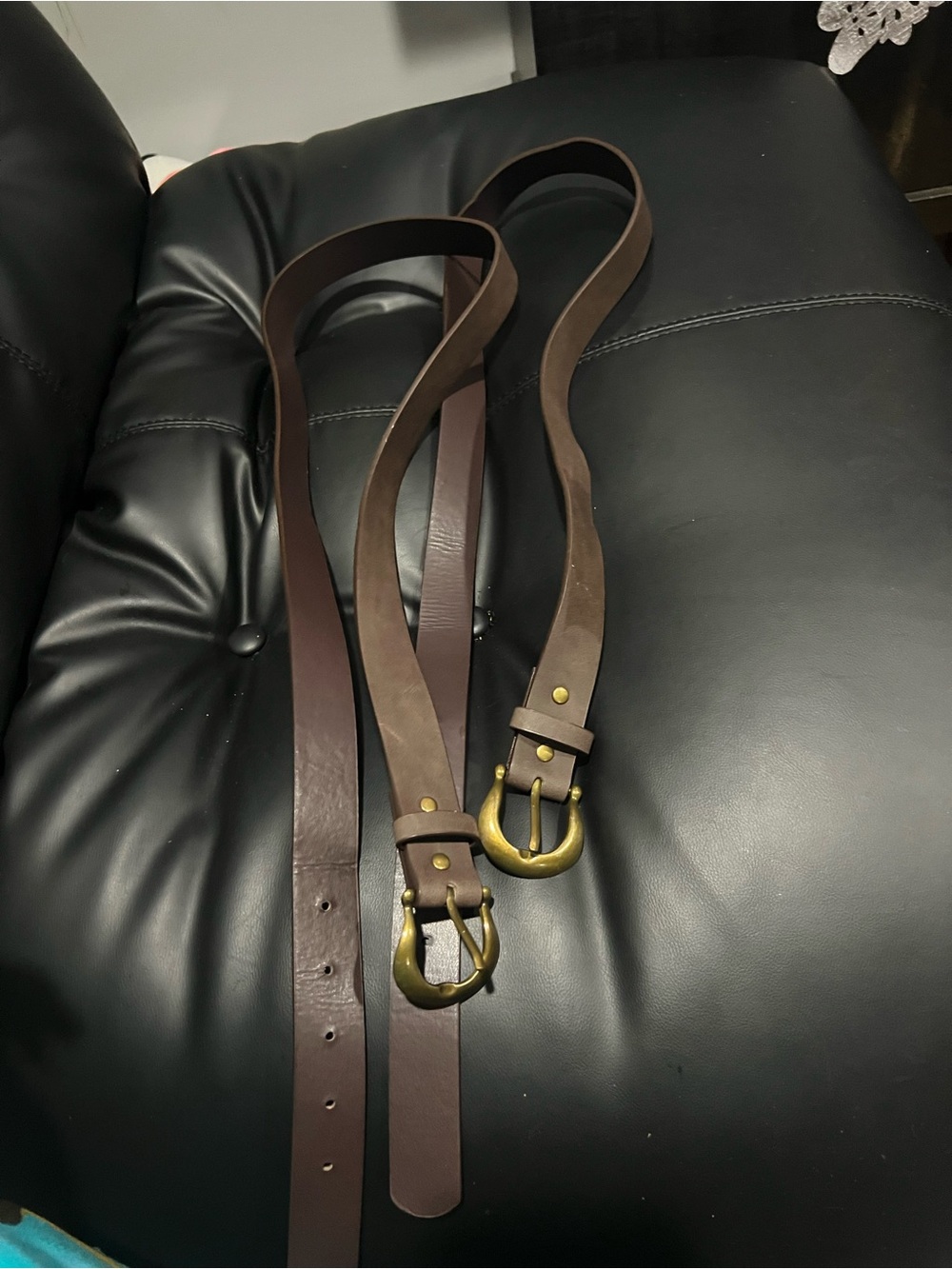 Classic Brown faux Leather Belt with Brass Buckle - Women